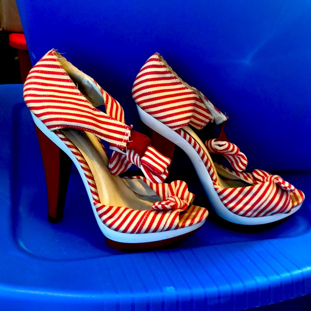 Red and white stripped heels